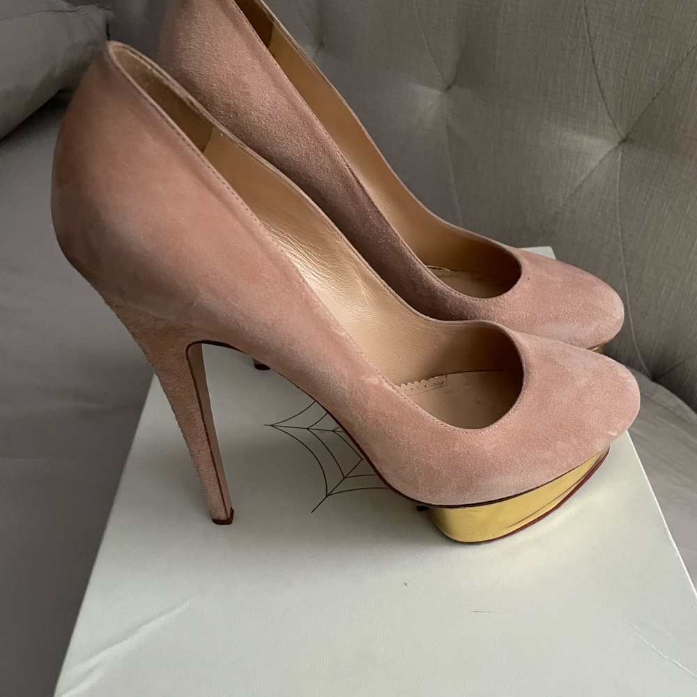 Charlotte Olympia Dolly Size 42 Blush Color with Gold platform.